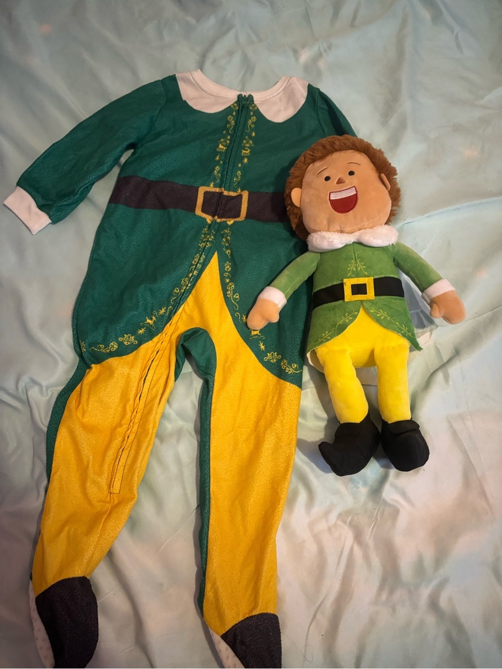 Green and Yellow Kids Elf One-Piece Costume Pajamas